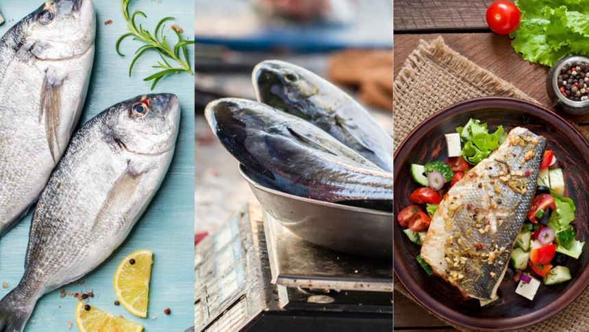 Fresh fish on the fishmonger counter